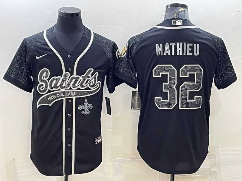 Mens New Orleans Saints #32 Tyrann Mathieu Black Reflective Limited Stitched Football Jersey